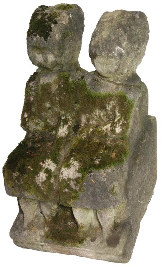 Double-seated figure garden sculpture by William Edmondson, 26 in. tall (est. $40,000-$60,000). Image courtesy of Fontaine's Auction Gallery.